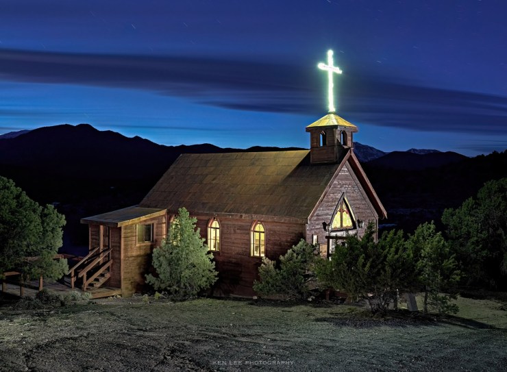 Light painting the wooden church, Nye County, NV, 7400 feet in elevation.